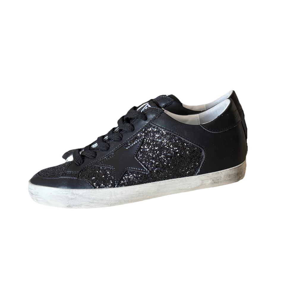 Golden Goose Super Star Sneakers Size 39 8 Black Sequin Skateboard Shoes Glitter - Picture 2 of 11